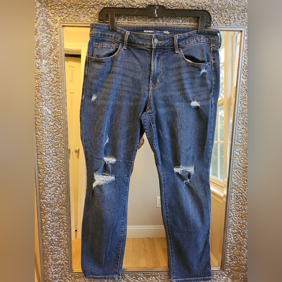 Old‎ Navy Mid Rise Power Slim Straight Distressed Jeans - Picture 1 of 5
